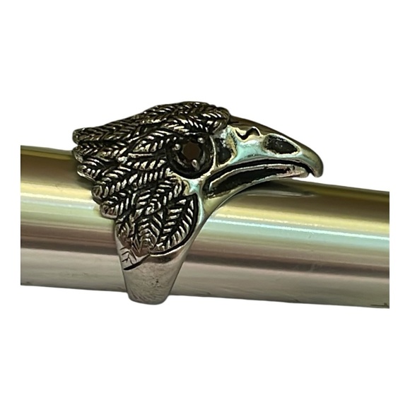 Eagle Ring Stainless Steel Ring black rhinestone eyes. Statement ring - Picture 2 of 10